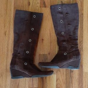 Aerosoles Dark Brown Suede wedge boots.